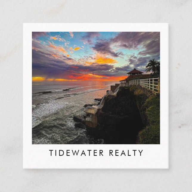 Carte De Visite Carré Unique Real Estate Agent Rocks Ocean Beach Photo (Devant)