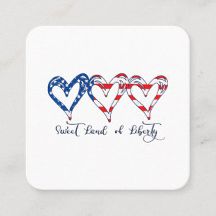 Carte De Visite Carré USA Drapeau Patriotique Coeurs 4 juillet Sweet Lan
