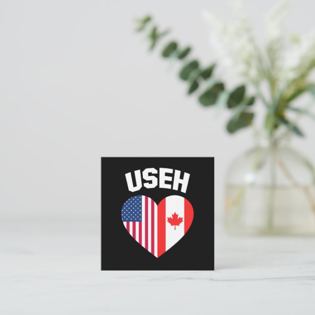 Carte De Visite Carré USEH America Canada Drapeau drôle Américain Canadi (Debout devant)