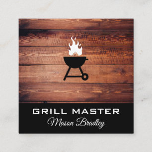 Carte De Visite Carré Ustensiles de bois rustique barbecue maître grill