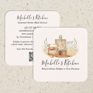 Carte De Visite Carré Ustensiles de cuisine aquarelle service de repas à