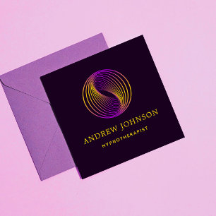 Carte De Visite Carré Vague sonore hypnotique jaune violet Minimaliste