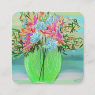 Carte De Visite Carré Vase Carré Vert Floral Coloré et Peintre