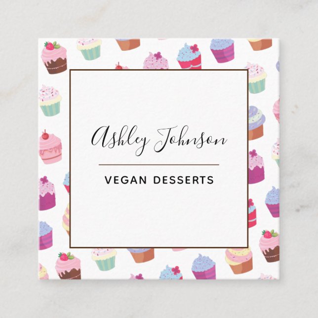 Carte De Visite Carré Végétal Plante Desserts Cupcake Motif Social (Devant)