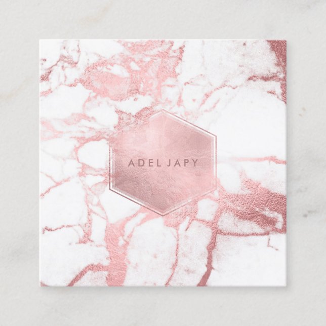 Carte De Visite Carré Veines rosées et dorées PixDezines Marble+Faux (Devant)