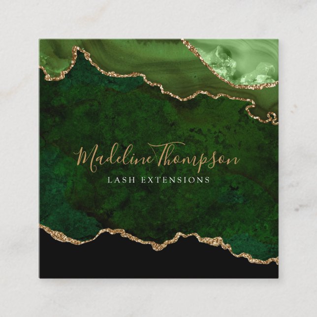 Carte De Visite Carré Velvet moderne vert marbre Agate Carré géographiqu (Devant)