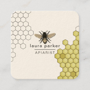 Carte De Visite Carré Vendeur de miel d'abeilles Apiarist noir jaune Hex