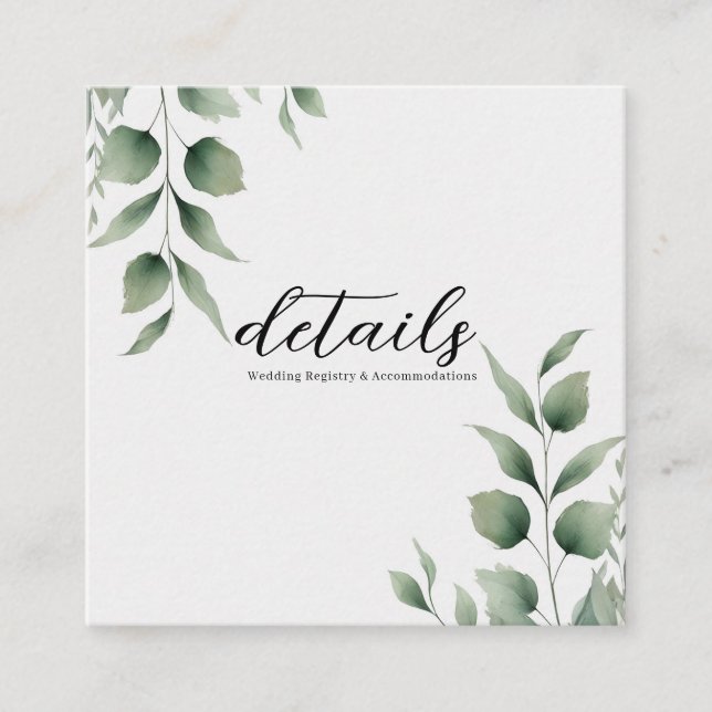 Carte De Visite Carré Verdure minimale Feuille Moderne Détails Mariage (Devant)