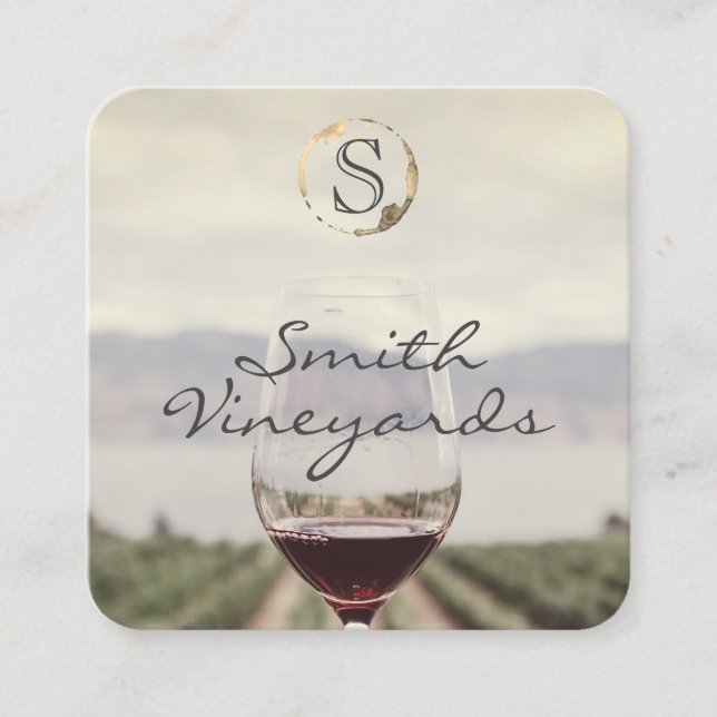 Carte De Visite Carré Verre de vin | Vignoble (Devant)