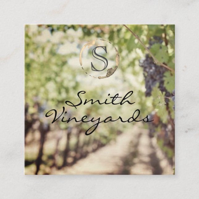 Carte De Visite Carré Verre de vin | Vignoble | Raisins (Devant)
