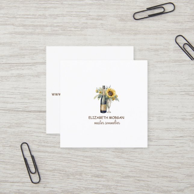 Carte De Visite Carré Verre professionnel élégant, Bouteille, Fleurs de  (Devant/Arrière en situation)