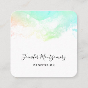 Carte De Visite Carré Vert bleu et rose Abstrait Aquarelle