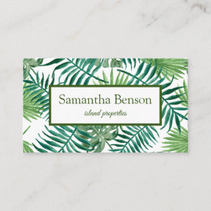 Carte De Visite Carré vert et blanc de l'île tropicale de Palm F