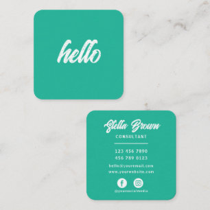 Carte De Visite Carré Vert Hello chic texte gras