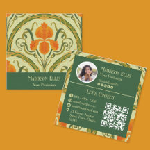 Vert & Orange Floral Retro Féminin