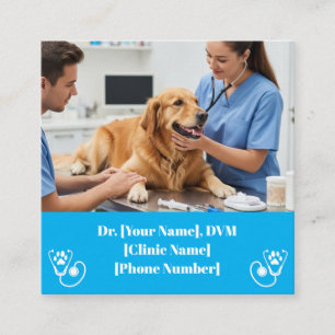 Carte De Visite Carré Vétérinaire bleu moderne et clinique pour animaux 