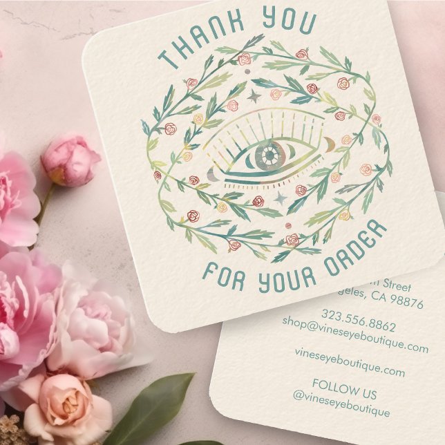 Carte De Visite Carré Vignes Roses mystiques Ordre magique Merci (Mystical Eye Roses Vines Magical Order Thank You Square Business Card
)