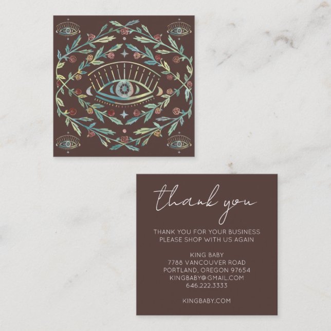 Carte De Visite Carré Vins Roses des yeux mystiques MERCI Boho magique (Devant / Derrière)
