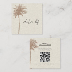 Carte De Visite Carré Vintage Brown Palm Tree Beach Détails du mariage