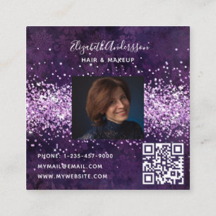 Carte De Visite Carré Violet violet violet profil photo code qr