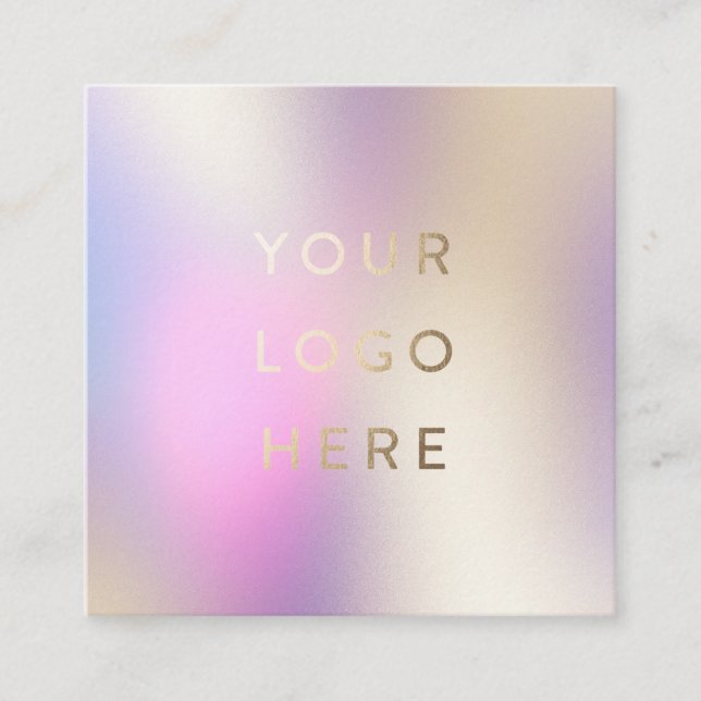 Carte De Visite Carré Votre Logo Holographique Iridescente Moderne Femin (Devant)