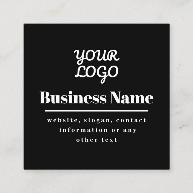 Carte De Visite Carré Votre Logo Retro-Moderne Noir & Blanc (Devant)