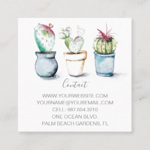 Carte De Visite Carré Watercolor Cactus Small Marketing