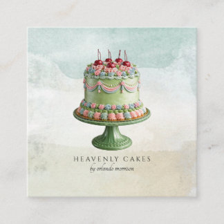 Carte De Visite Carré Watercolor Cake Baker Artisan Bakery