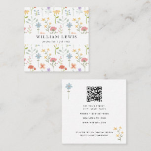 Carte De Visite Carré Watercolor Fleurs sauvages Floral QR Code Social M