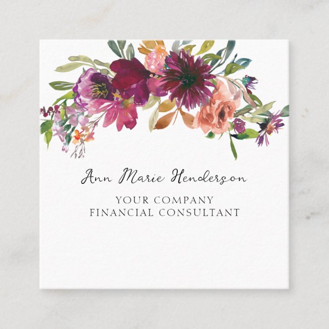 Carte De Visite Carré Watercolor Floral Wildflowers  (Devant)