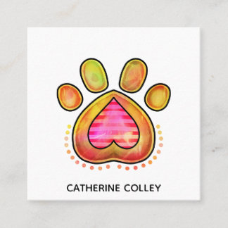Carte De Visite Carré Watercolor Pet Chien Paw Heart Modèle 