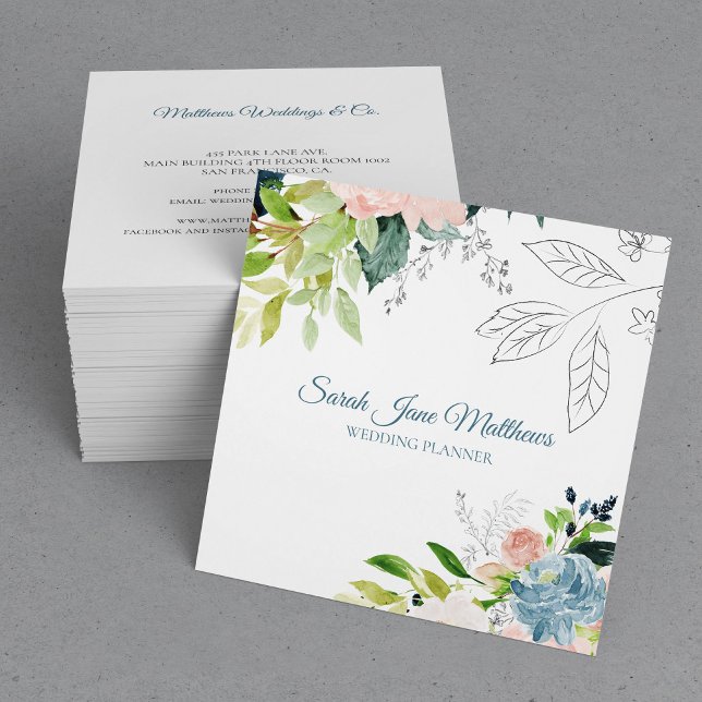 Carte De Visite Carré Wedding planner aquarelle élégant (Créateur téléchargé)