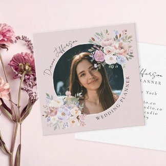 Carte De Visite Carré Wedding Planner Blush Pink Floral Custom Photo