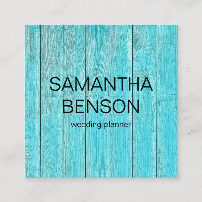 Carte De Visite Carré Wedding planner en bois turquoise (Devant)