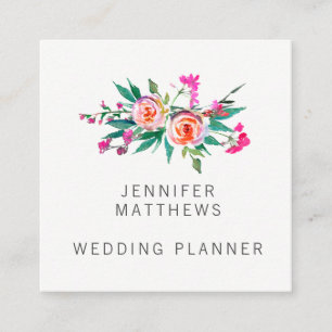 Carte De Visite Carré Wedding planner floral d'aquarelle élégante