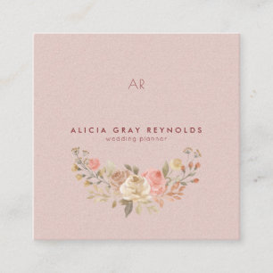 Carte De Visite Carré Wedding planner floral monogramme transparent