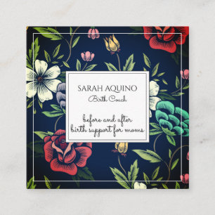 Carte De Visite Carré Whimsical Monogrammed Floral Entraîneur de naissan