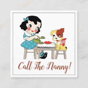 Carte De Visite Carré Whimssar Retro Enfant Et Chien Tea Party Nanny