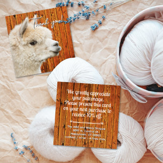 Carte De Visite Carré White Alpaca Thank You Discount Business Card
