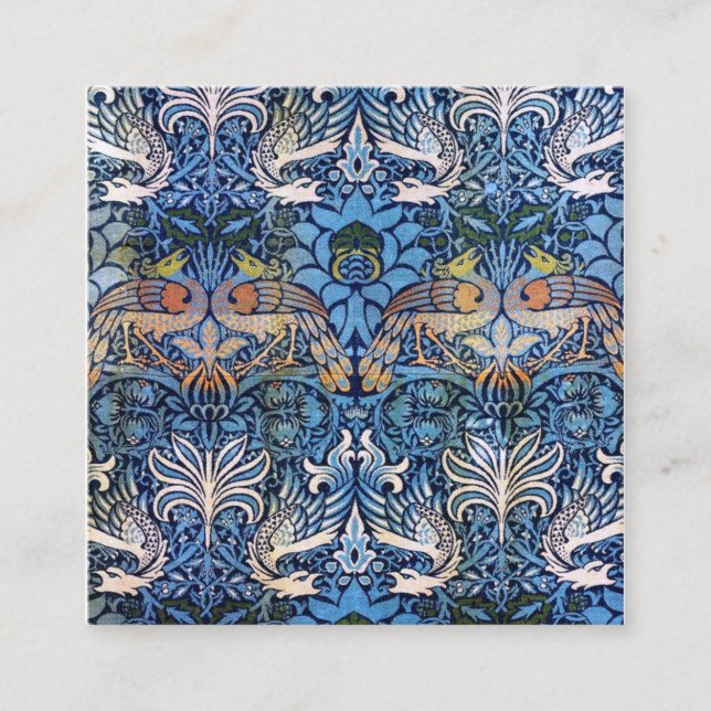 Carte De Visite Carré William Morris Peacock Et Dragon Motif Bleu (Devant)