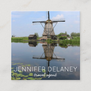 Carte De Visite Carré Windmill Holland Dutch Europe Photo Travel Tourism