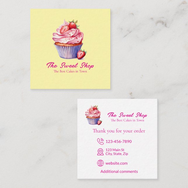 Carte De Visite Carré Yellow Cupcake Bakery Card | Editable Logo (Devant / Derrière)