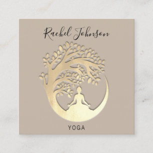 Carte De Visite Carré Yoga Classes École Logo Instructeur Beige Gold