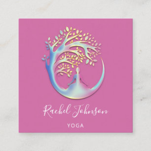 Carte De Visite Carré Yoga Classes École Logo Instructeur QR Code Heal