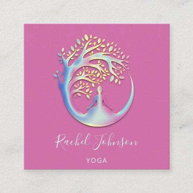 Carte De Visite Carré Yoga Classes École Logo Instructeur QR Code Heal (Devant)