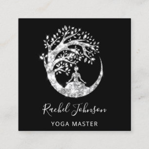Carte De Visite Carré Yoga Classes École Logo Instructeur QR Spark Grey