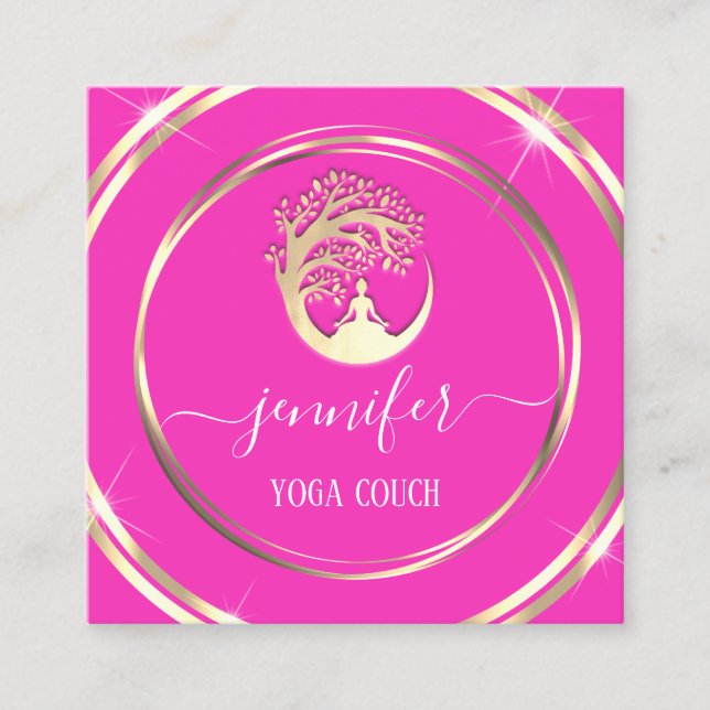 Carte De Visite Carré Yoga Couch Thérapiste Mindfulness QR CODE Rose (Devant)