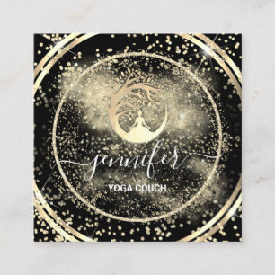 Carte De Visite Carré Yoga Couch Therapy Logo QR Code Gold Noir