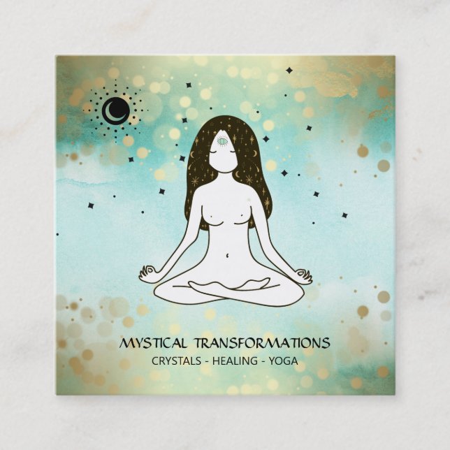 Carte De Visite Carré *~* Yoga Goddess Celestial Moon Magic Boho Turquoi (Devant)
