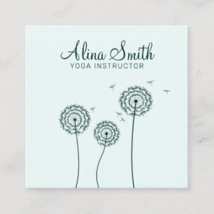 Carte De Visite Carré Yoga QR minimaliste vert blanc Dandelion Fleur